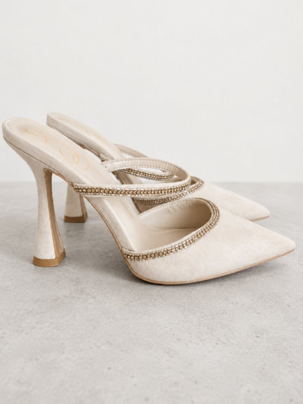 SAM EDELMAN Anita Beige Suede Embellished Pointed Toe Mules Heels - Size 7.5 - Picture 2 of 9